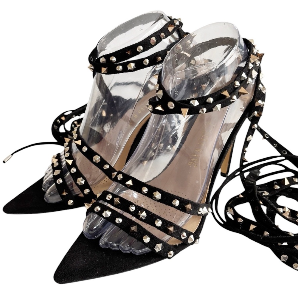 Azalea Wang Tie Leg Heeled Sandals  in Black Studded Size 9